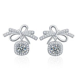 Certified 1ct. t.w. Moissanite Diamond Bow Knot Stud Earrings NEW